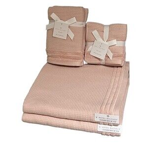 Hotel Balfour Bath Towel Set Pink Waffle Wave Textured Cotton 9 Piece Set NEW